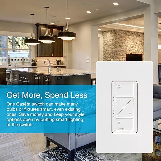 Lutron Caseta Original Smart Dimmer Switch (Lutron Smart Hub Required), for LED Lights, 150 Watt, Single-Pole/3-Way, No Neutral Required, PD-6WCL-IV 6-PACK, Ivory, 6 Pack