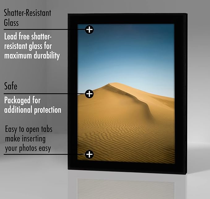 Americanflat 9x12 Picture Frame with Shatter-Resistant Glass - Signature Collection - Gallery-Style Frames Made of Engineered Wood - Photo Frame for Tabletop and Wall Display - Black