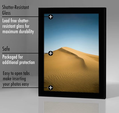 Americanflat 9x12 Picture Frame with Shatter-Resistant Glass - Signature Collection - Gallery-Style Frames Made of Engineered Wood - Photo Frame for Tabletop and Wall Display - Black