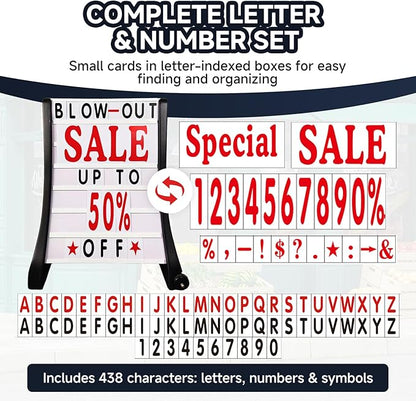 24"x39" Changeable Message Board Sidewalk Sign, Standard Portable A-Frame Sign & Letter Kit for Outdoor,Business, Large Black Standing Frame with Wheels, Water-Fillable and Wind-Resistant