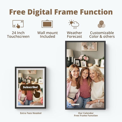24 inch Digital Calendar Chore Chart – Interactive Touchscreen，Hearth Display Desk Digital Calendar Seamless Scheduling Black