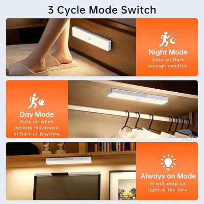 LED Closet Light, 30LEDs Dimmer USB Rechargeable Motion Sensor Light Under Cabinet Lighting, Stick-Anywhere Night Safe Light Bar for Wardrobe,Kitchen-2 Pcs, Warm