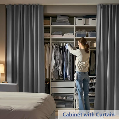 Room Divider Ceiling Mounted Curtains Track Sets Extra Wide Blackout Curtain Flexible Tracks for Bedroom Privacy Partition Separator, 1 Panel Grey Drape and White Rail, W12.5 x H7ft