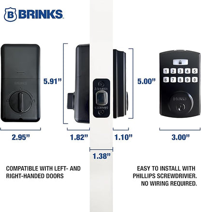 BRINKS Security Door Locks, High-Security Keyless Entry, Smart Electronic Door Lock with Deadbolt, Up to 50 Codes, Automatic Locking (Deadbolt & Passage Lever, Matte Black)