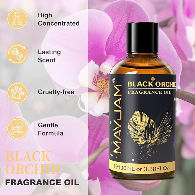 MAYJAM 100ML/3.38FL.OZ Black Orchid Fragrance Oils with Glass Dropper, Essential Oils for Diffusers for Home, Long Lasting Scented Oils for Diffusers Soap Candle Making
