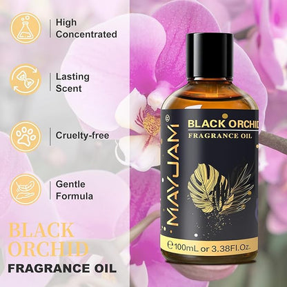 MAYJAM 100ML/3.38FL.OZ Black Orchid Fragrance Oils with Glass Dropper, Essential Oils for Diffusers for Home, Long Lasting Scented Oils for Diffusers Soap Candle Making