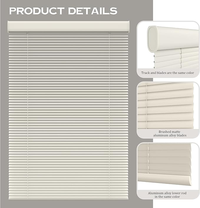 Motorized Cordless Aluminum Blinds with Remote, Automatic Room Darkening Horizontal Blinds for Indoor Windows, Light Adjustment Waterproof Blinds, Customized for Home Office, Beige