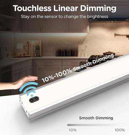 Hand Wave Under Cabinet LED Lighting Plug in, 10 Inch 3 Pcs Dimmable Linkable Ultra Thin Aluminum Alloy Housing, 4000K Natural White Motion Sensor Counter Lights for Kitchen, Shelf, Cupboard