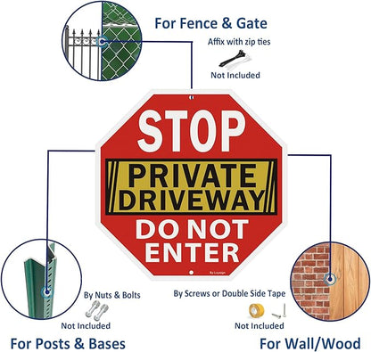 Stop Sign, Do Not Enter Private Driveway Sign, 12" x 12" x 0.04" Reflective Aluminum sign, Fade Resistant Durable UV and Octagon Shaped, Easy Mounting 2Pack
