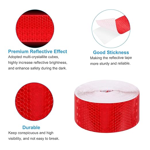 PATIKIL 2 Inch x 82 ft Reflective Tape, 1 Roll Waterproof Self Adhesive High Visibility Caution Warning Safety Tape Reflector with Scraper for Trucks Trailers Cars, Red