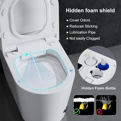 Smart Toilet with Auto Open/Close Lid for bedroom Heated Seat with Remote Control,Hidden Foam Shield, Multiple Cleaning Modes, Ambient Lighting,Soft Flush Feature Warm Water & Dryer