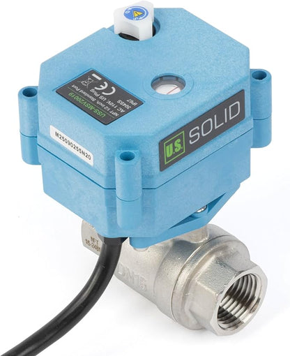 U.S. Solid 1/2 inch NPT 304 Stainless Steel Motorized Ball Valve - Plastic Electrical Ball Valve, 2 Wire Auto Return, AC 110~230V, Normally Closed, IP67, NSF Certified