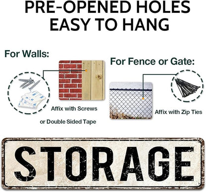 Storage Sign Farmhouse Signs Wall Decor Art Country Decorations Rustic Vintage Home Tin Plaque Kitchen Gift 4" by 16"
