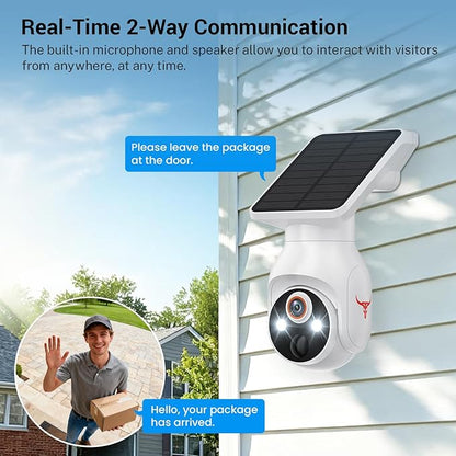 1080P Security Camera Wireless with Solar Panel, Smart AI Human Detection, 2-Way Talk, 360 Surveillance Cam, Color Night Vision, Real Time Alerts, 2.4G Wi-Fi, Cloud Storage (Sold Seperately)
