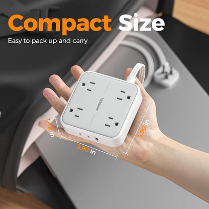 TESSAN Surge Protector Power Strip with 3 USB (2 USB C) 4 Outlets, Flat Plug Extension Cord 5 Ft, 900J Surge Protection, Multiple Charging Station with Power Switch for Home, Office, Dorm Room, Gray