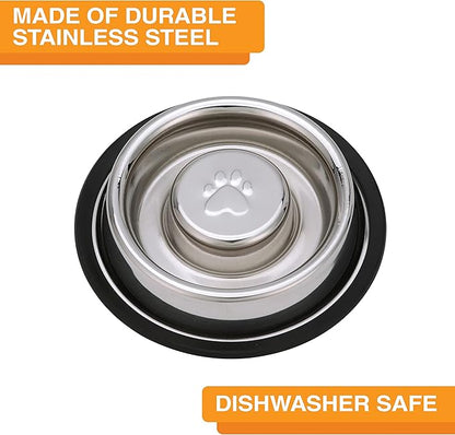 Neater Pet Brands Stainless Steel Slow Feed Bowl - Non-Tip & Non-Skid - Stops Dog Food Gulping, Bloat, Indigestion, and Rapid Eating (.75 Cup)