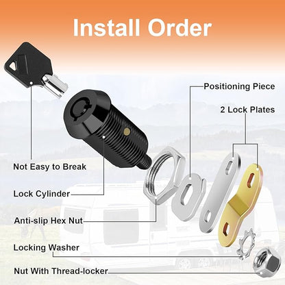 Cabinet Lock with Key RV Compartment Storage Lock Keyed Alike with Black Finish, 4 Pack 7/8" Cylinder Fits RV, Camper,Replacement Set with 8 Keys(4, Black 7/8 Inch)