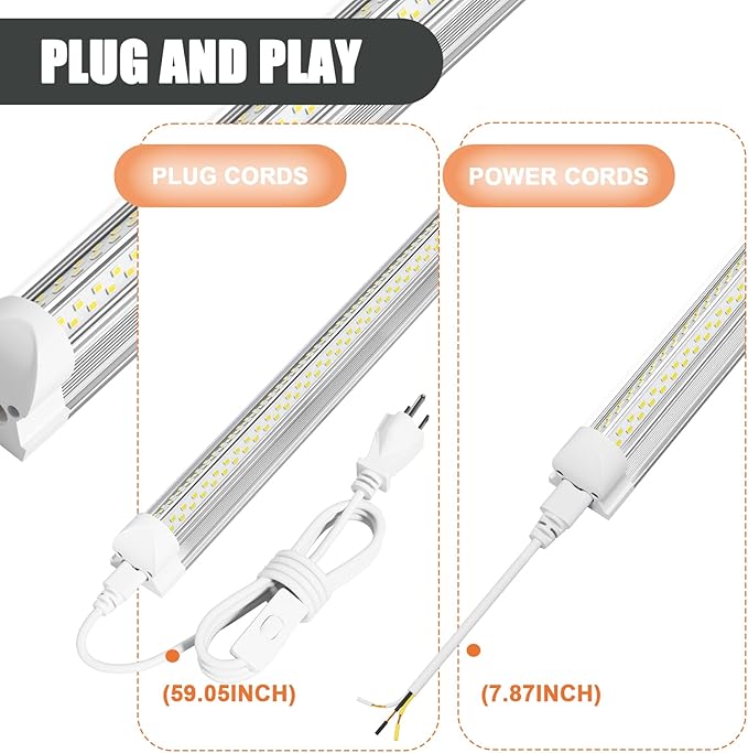 4ft led Shop Light - 45W 6750lm 5000K 4 Foot V Shape Integrated T8 led Lights,Linkable Shop Lights 48" T8 Garage Lights 8 Pack