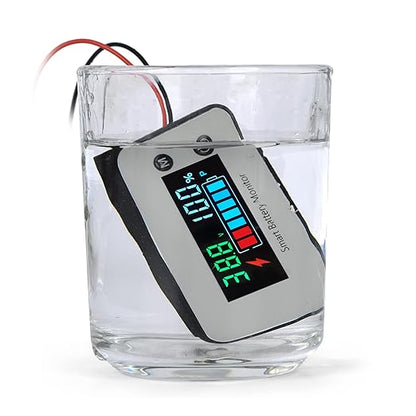 Upgrade IPX7 Waterproof Battery Tester, 7-100v Marine RV Golf Cart Battery Capacity Volt Monitor 12v 24v 36v 48v 60v 72v, Lead-Acid, Lithium Battery Monitor with Temp and Low Voltage Buzzer Alarm
