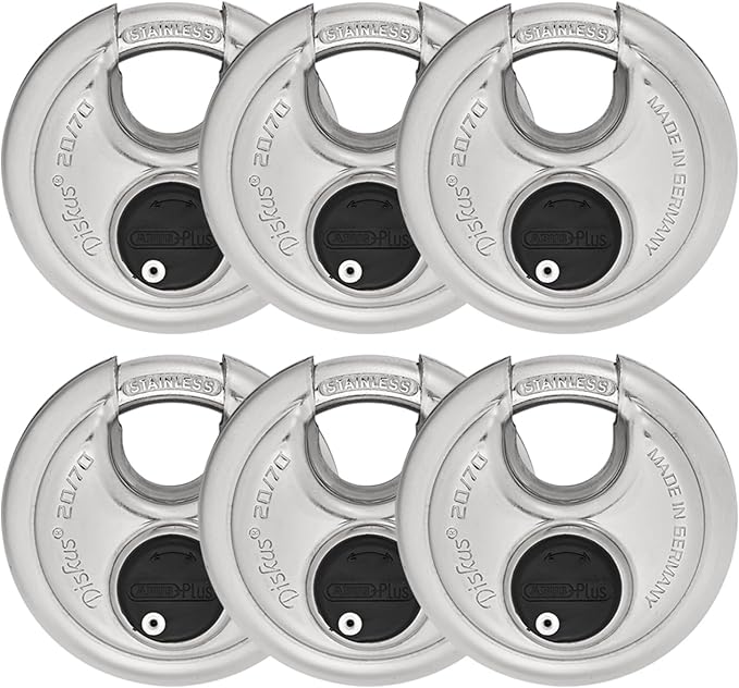 ABUS 20/70 6 Pack Heavy Duty Diskus Storage Padlock with 2 Keys for Storage, Outdoor, Commercial, 2.75in (70mm) Wide, Keyed Alike 161262