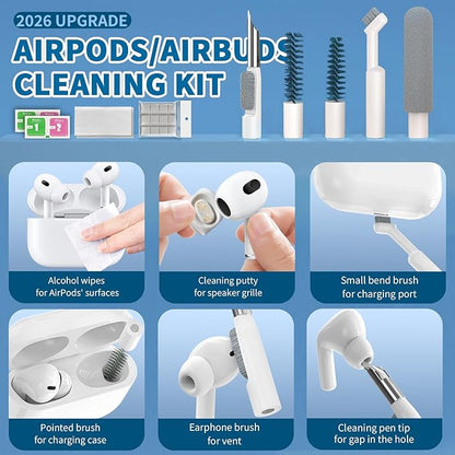 2026 Upgrade Phone Cleaning Kit 47PCS, iPhone Cleaning Kit, Airbud AirPods Cleaning Kit, Keyboard Cleaning Kit, Charging Port Cleaner for Apple Lightning/Android USB-C (White)