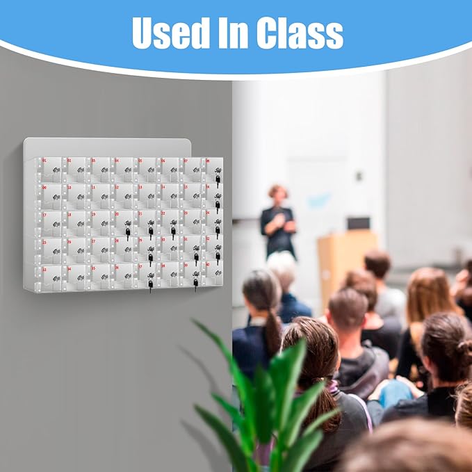 Cell Phone Storage Locker 40 Slots Acrylic Material with Door Locks and Keys, Wall-Mounted Cell Phone Storage Cabinet for Office Classroom Gym Firms, Lockers for Storage, Clear (Large 40 Slots)