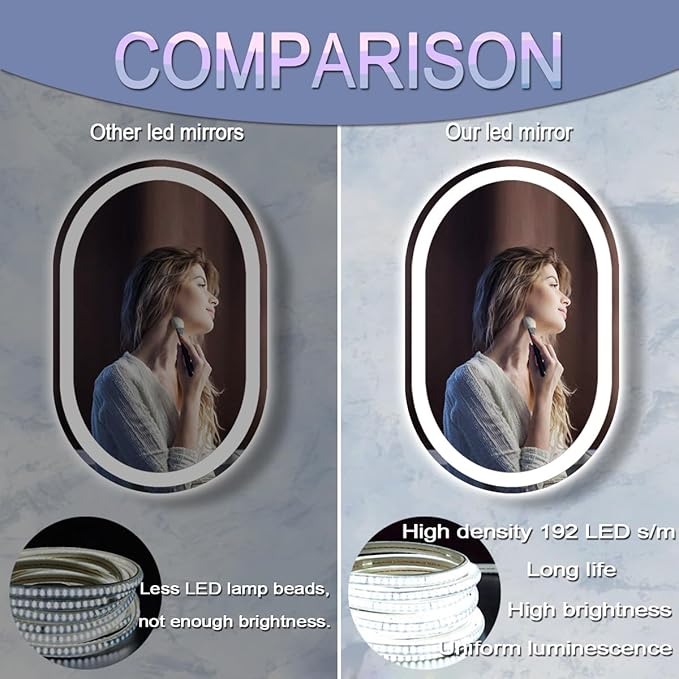 40 x 30 Inch Oval LED Bathroom Mirror with Lights 40 Inch Large Oval Lighted Vanity Mirror for Bathroom Salon Wall Horizontal/Vertical Mounted Anti-fog Smart Memory 3 Color Dimmable Front Lit
