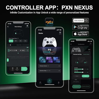 PXN P5 PC Gaming Controller, 2.4G Wireless Gaming Controller, Hall Effect Joystick, Hall Triggers, Dual Vibrators, APP, POM, Wake-up, 4-Macro, 3-Mode(2.4G/BT/SW), for PC,Switch,Android,iOS - Black