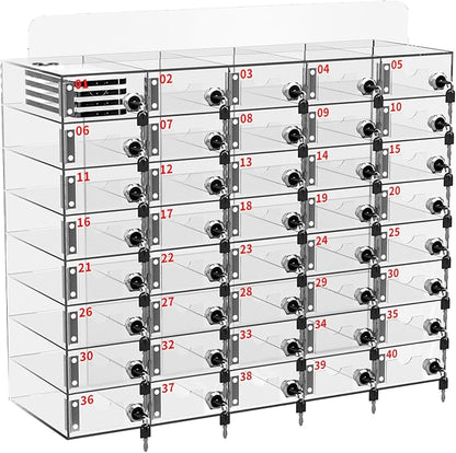 Cell Phone Locker 100 Slots, Wall-Mounted Cell Phone Lock Box with Keys, Acrylic Cell Phone Storage Locker for Employees Office Classroom Gym, Clear Cell Phone Locker Cabinet for Storage (40 Slots)