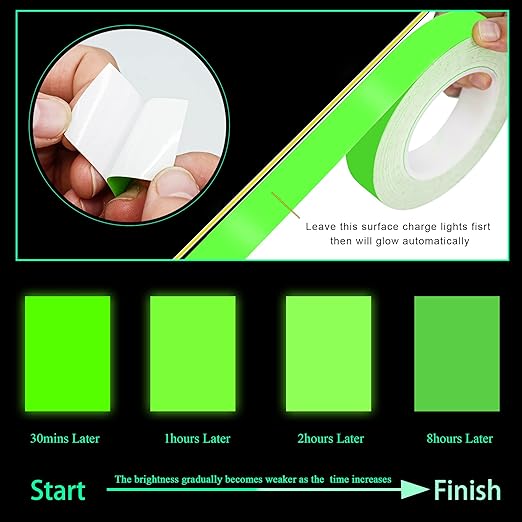 Glow in The Dark Tape 1 Inch x 33 Feet Fluorescent Tape Waterproof for Outdoor Black Light Luminous Tape Halloween Decorations and Stage