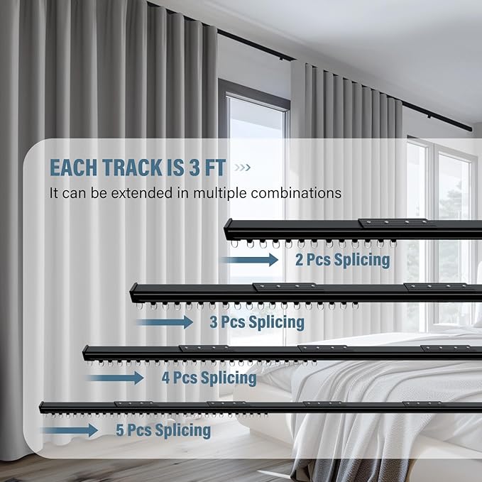 Curtain Track Ceiling Mount heavy duty sliding Curtains Tracks rails Rod System Room Divider with clips 15-18ft Black