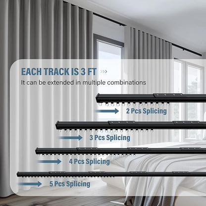 Curtain Track Ceiling Mount heavy duty sliding Curtains Tracks rails Rod System Room Divider with clips 6-9ft Black