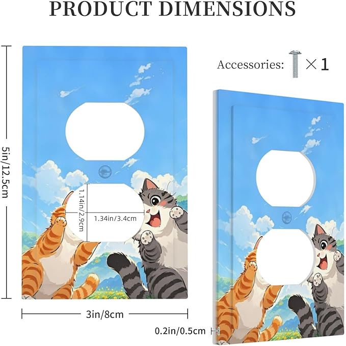 Outlet Covers Orange Gray Cute Cat Sky Cloud Cat S Paw 1 Gang Duplex Light Switch Cover Decorative Switch Plates Electrical Receptacle Faceplate Wall Plate For Kids Room Nursery Decor