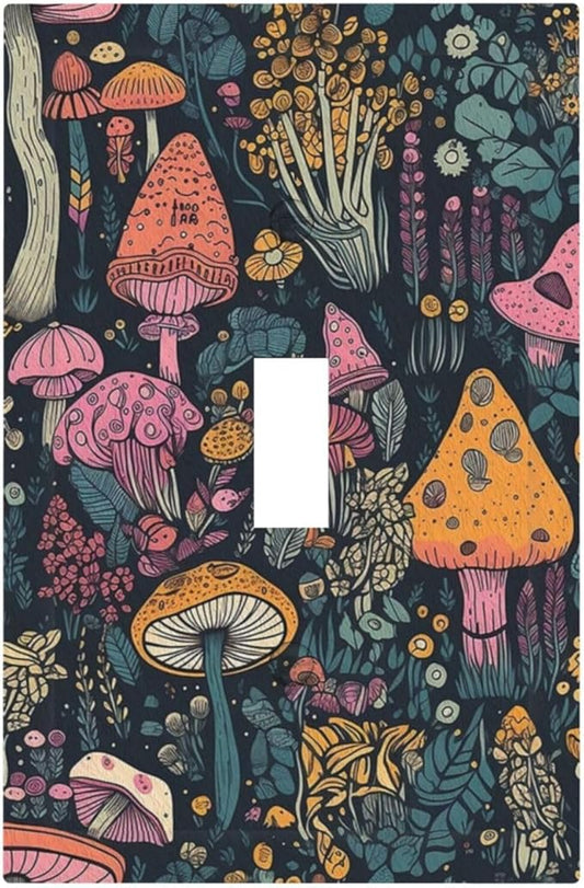 Decorative Light Switch Cover Multicolored Mushrooms Colorful Plant Single Toggle Switchplate 1 Gang Personalized Wall Plate Switchcover Decora Light Switch Plate for Home Office Decor