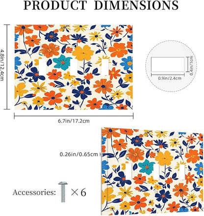 Nature Flowers Botany Plant Art Floral Decorative Switch Plates 3 Gang Wall Plate Triple Toggle Light Switch Cover Electrical Wall Panels Faceplate for Bedroom Bathroom Decor