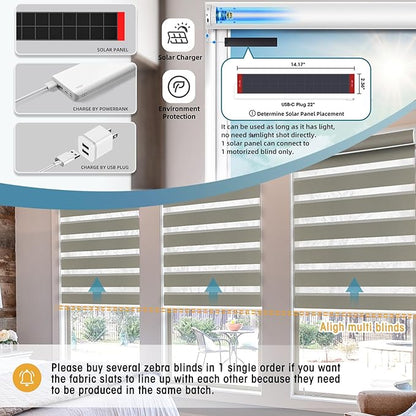 SmartWings Motorized Zebra Shades with Valance Work with Homekit Thread Alexa Z-Wave Smart Dual Layer Shades with Remote Control, Automatic Horizontal Window Blind, 90% Blackout 95mm Astrid Coffee
