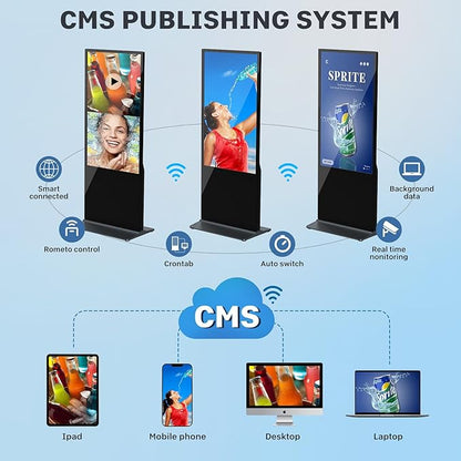 HLEC 43'' Indoor Floor-Standing Digital Signage Interactive Display, 4K Touchscreen Advertising Display LCD Kiosk, Commercial Android Smart System, CMS Software, HDMI/USB Input＆Out/WiFi(4+64G)