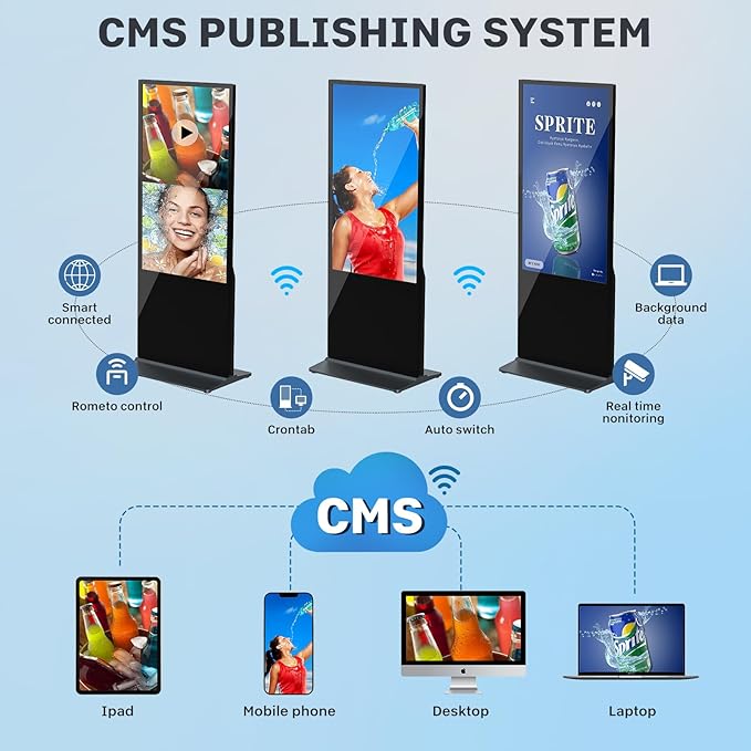 HLEC 43'' Indoor Floor-Standing Digital Signage Interactive Display, 4K NonTouch-Screen Advertising Display LCD Kiosk, Commercial Android Smart System, CMS Software, HDMI/USB Input＆Out/WiFi(4+64G)