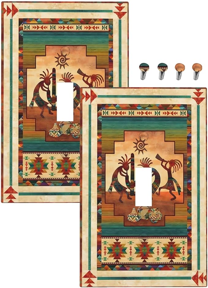 Decorative Light Switch Plate Covers Native American African Afro 1 Gang Light Switch Cover Plate Single Toggle Wall Plate Outlet Covers Faceplate for Home Bedroom Decor （2 Pack）