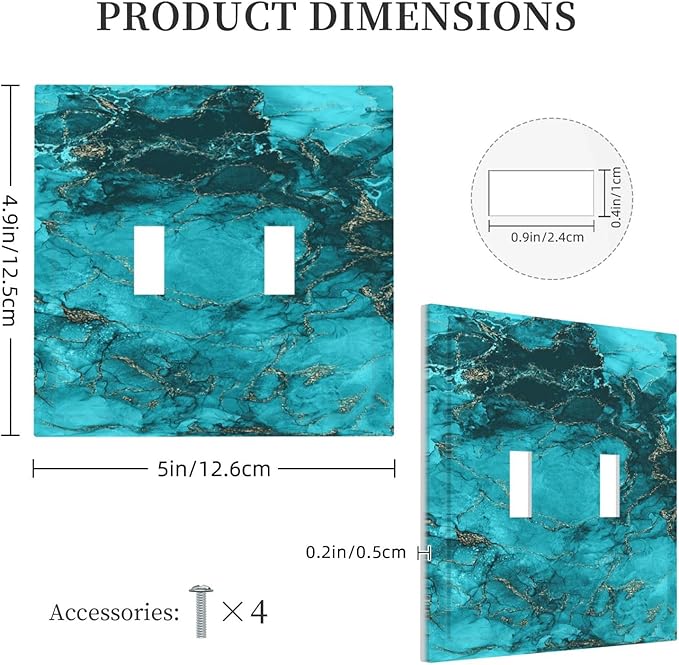 Decorative Light Switch Plate Covers Modern Abstract Turquoise Blue Marble Texture 2 Gang Wall Plate Double Toggle Double Light Switch Covers for Bathroom Home Decor （2 Pack）