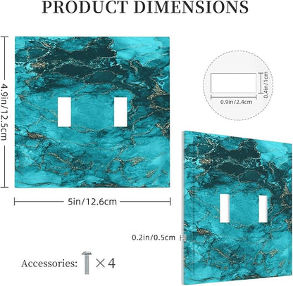 Decorative Light Switch Plate Covers Modern Abstract Turquoise Blue Marble Texture 2 Gang Wall Plate Double Toggle Double Light Switch Covers for Bathroom Home Decor （2 Pack）