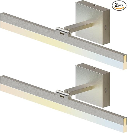 ZAGO 24 Inch Bathroom Vanity Light Fixtures Over Mirror - LED Modern Rotational Wall Mounted Adjustable Hardwired Picture Lighting Bar with 5CCT Switchable, ETL & Damp Rated, Brushed Nickel, 2-Pack