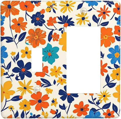 Nature Flowers Botany Plant Art Floral Outlet Covers 1 Toggle 1 Rocker Combination Light Switch Cover Plate Decorative Wall Plate Electrical Switch Plates for Bedroom Bathroom Decor