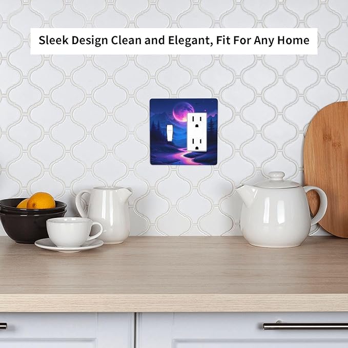Purple Cyberpunk River Full Moon Mountain Forest Outlet Covers 1 Toggle 1 Rocker Combination Light Switch Cover Plate Decorative Wall Plate Electrical Switch Plates for Bedroom Bathroom