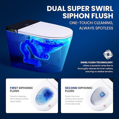 Smart Toilet, ADA Height Elongated with Quiet Dual Pump, 4-Level Heated Seat, Foot Sensor & Automatic Flushing, LED Light