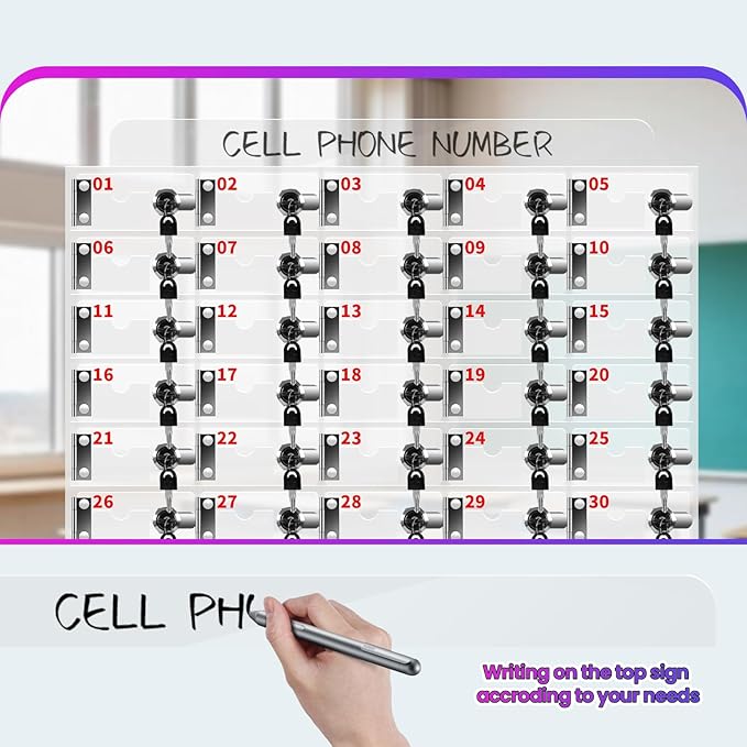 40 Slots Cell Phone Locker Box, Clear Phone Storage, Acrylic Cell Phone Lock Box with Door Locks and Keys, Wall Mounted Cell Phones Cabinet for Office School Classroom Factory