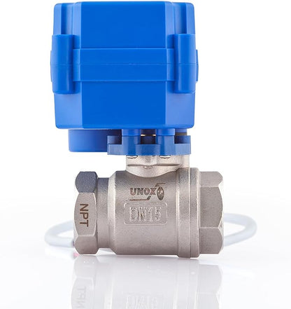 UNOX 3/4 Motorized Ball Valve Stainless Steel AISI304 - Electric Water Valve 9-24V AC/DC and 2 Wire Auto Return Setup - Automatic Main Water Electric Shut off Valve - Ball Valves