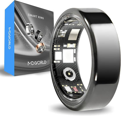 Mworld Smart Ring, Fitness & Health Tracker with Emotional AI Analysis, Sleep Monitor, Heart Rate/SpO2 Tracking, 10ATM Waterproof for Men and Women - Ceramic Material (Black, 7)