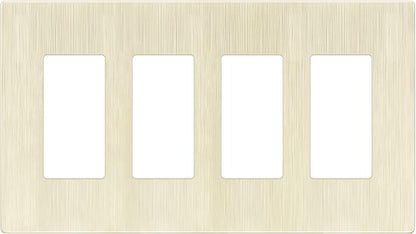 LIDER Brushed Finish Decorator Switch Cover, Screwless Wall Plate, Mid-Size 4-Gang 4.88" x 8.58", Unbreakable Polycarbonate Thermoplastic, UL Listed, LSWP-34M-BLA, Brushed Light Almond