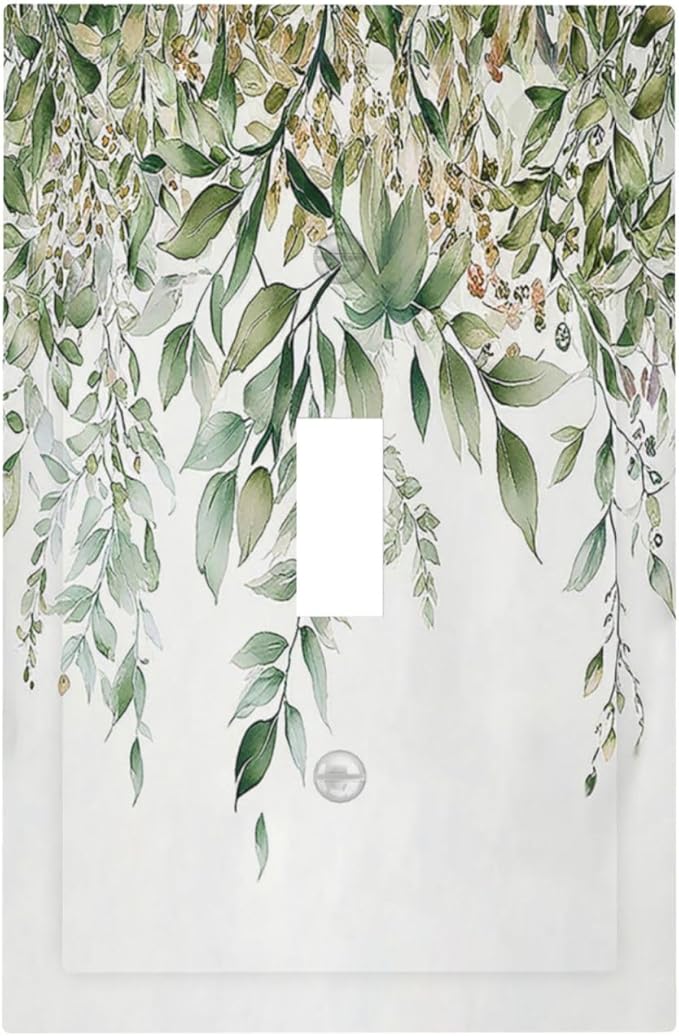 Decorative Light Switch Cover Sage Green Eucalyptus Watercolor Plant Leaves 1 Gang Single Toggle Device Electrical Faceplate Switchplates Decorator Outlet Wall Plate for Bedroom Bathroom